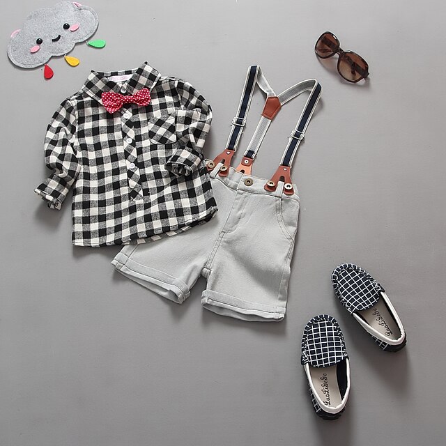 

KIMOCAT Boy's Daily Plaid Clothing SetCotton Spring / Fall Red / White-tz776