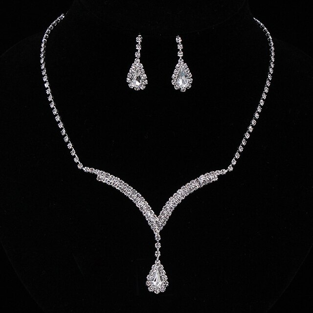  Women's Crystal Jewelry Set Drop Earrings Pendant Necklace Pear Cut Solitaire Halo Drop Ladies Fashion Elegant Bridal everyday Iced Out Sterling Silver Rhinestone Earrings Jewelry White / Blue For