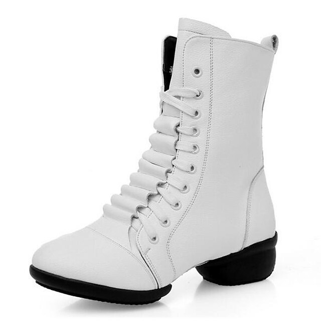  نسائي أحذية عصرية بووتس (أحذية) نعل مقسوم كعب منخفض جلد دانتيل أبيض / أسود / أحمر / جزمات رقص