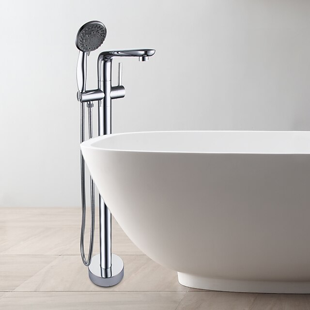 Robinet de baignoire - Moderne Chrome Montée au sol Soupape céramique / Mitigeur un trou