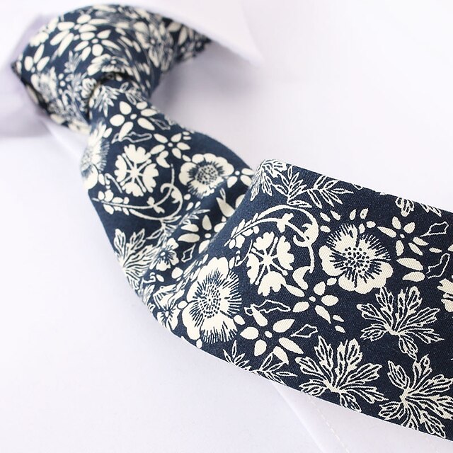  azul marinho floral de algodão gravatas finas