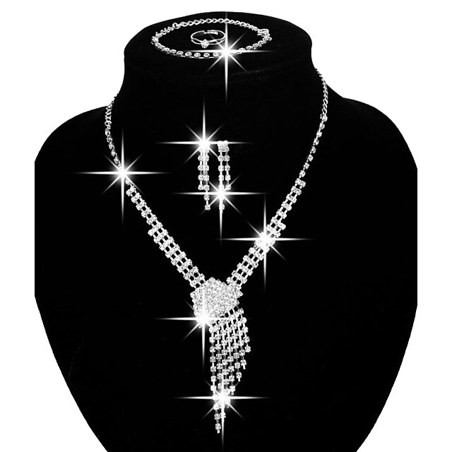  Dam Smycken Set Brud Smyckeset Mode kostym smycken Koppar Bergkristall Försilvrad Dekorativa Halsband Örhängen Ringar Armband Till Party