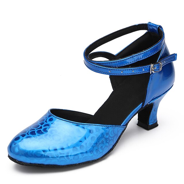  Women's Latin Shoes / Modern Shoes Patent Leather Buckle Heel Buckle / Hollow-out Chunky Heel Customizable Dance Shoes Golden / Red / Blue / Practice