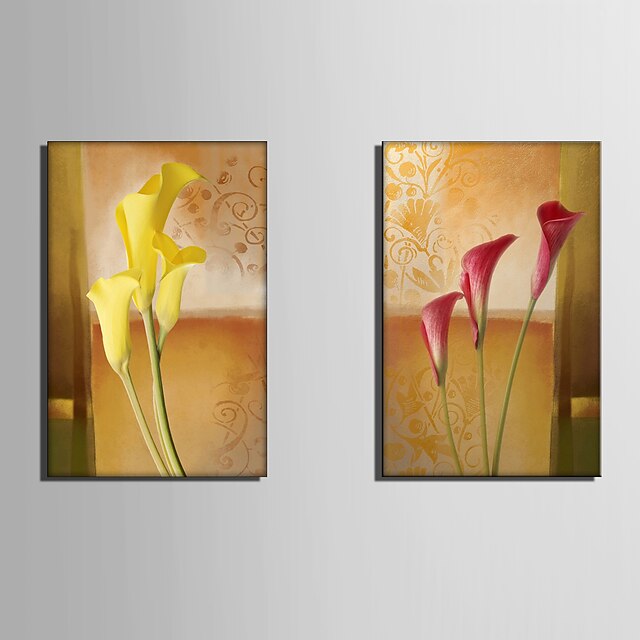  E-HOME® Stretched Canvas Art Flower Decoration Painting  Set of 2