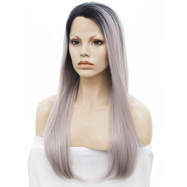 imstyle 24hot selling gray black root straight synthetic lace front wig on sale