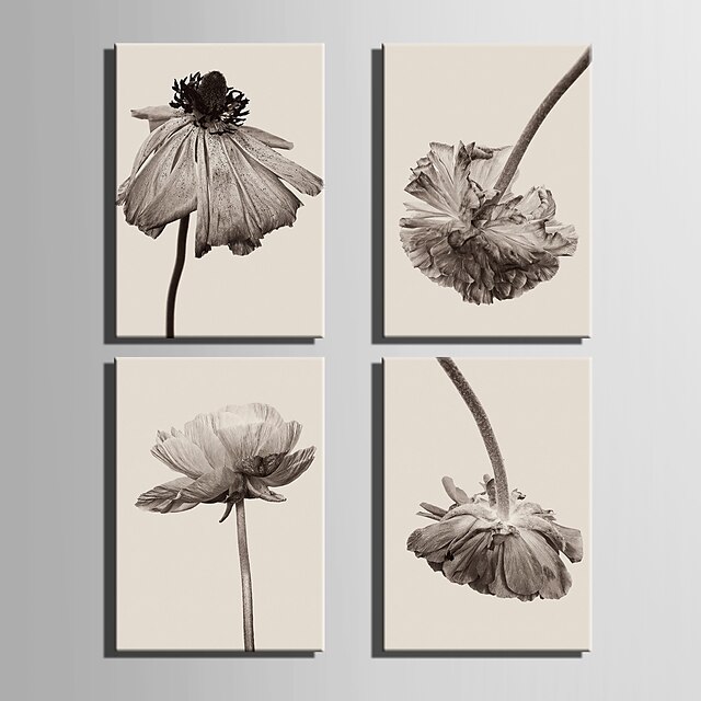  E-HOME® Stretched Canvas Art Withered Flowers Decoration Painting  Set of 4