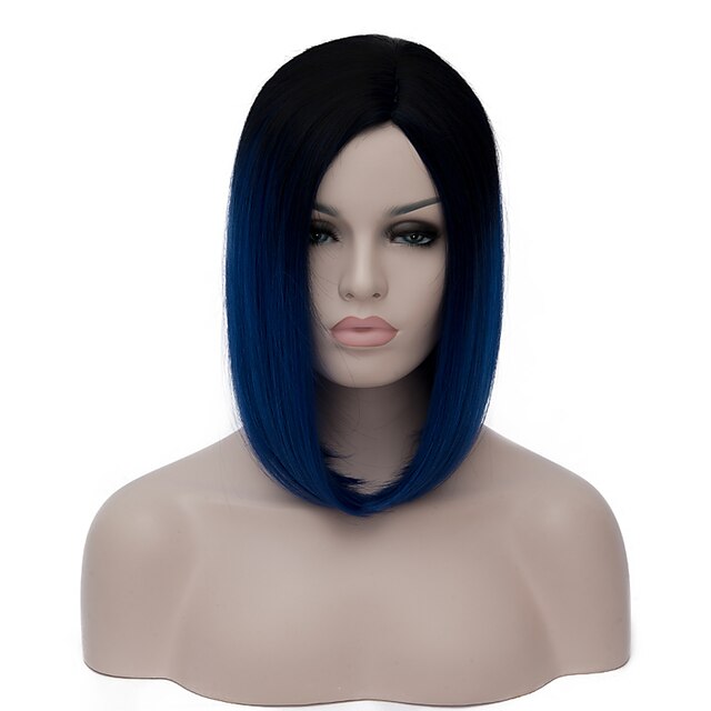  Pelucas sintéticas Estilo Sin Tapa Peluca Azul Oscuro Pelo sintético Mujer Azul Peluca Corta Pelucas sin tapa