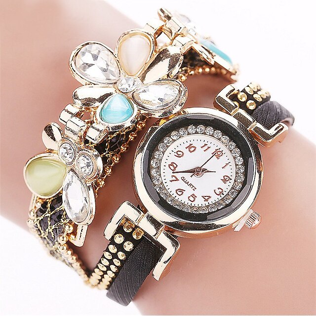  Women's Casual Watch Fashion Watch Bracelet Watch Quartz Quilted PU Leather Black / White / Blue Cool / Analog Flower Casual - Black White Red