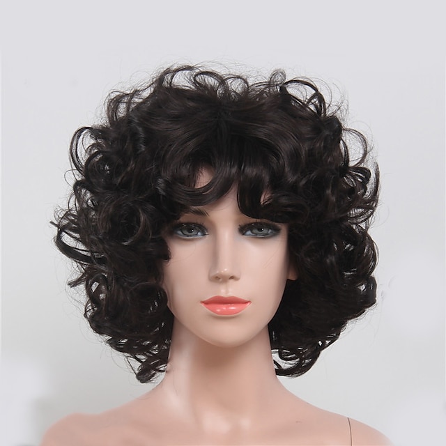  Synthetic Wig Wavy Kardashian Wavy Shaggy / Shag Wig Short Black Synthetic Hair 14 inch Women's Black