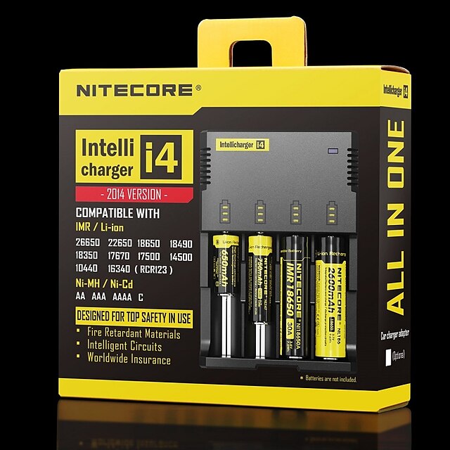  Nitecore I4 Chargers for Li-ion Nickel Cadmium Nickel Metal Hydride Adjustable Quick Charging 26650, 22650, 18650, 17670, 18490, 17500, 17335, 16340 (RCR123), 14500, 10440
