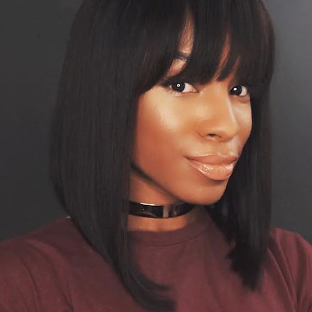  Aidot hiukset Full Lace Peruukki tyyli Suora Peruukki Luonnollinen hiusviiva Afro-amerikkalainen peruukki 100% käsinsidottu Naisten Lyhyt Keskikokoinen Aitohiusperuukit verkolla