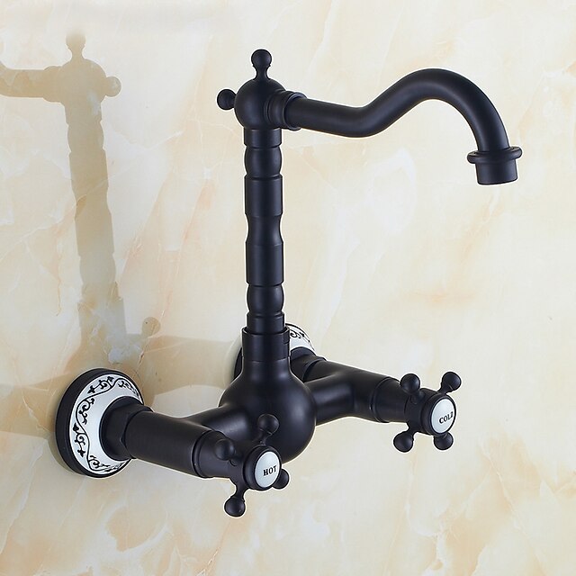  Armatur für die Küche - Zwei Griffe Zwei Löcher Öl-riebe Bronze Standard Spout Mittellage Traditionell Kitchen Taps