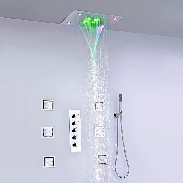  Brusehaner Sæt - Håndbruser inkluderet LED Regnbruser Moderne Krom Bruse System Keramik Ventil Bath Shower Mixer Taps / Messing