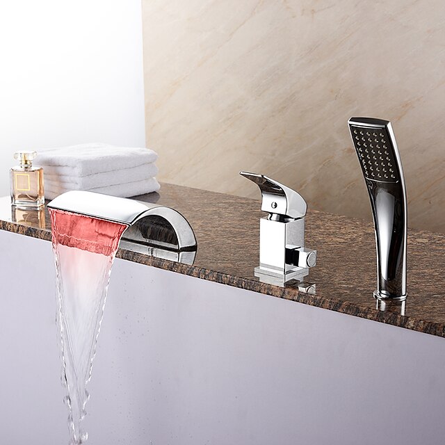 Bathtub Faucet - Contemporary Chrome Roman Tub Ceramic Valve Bath Shower Mixer Taps / Brass / Single Handle Three Holes