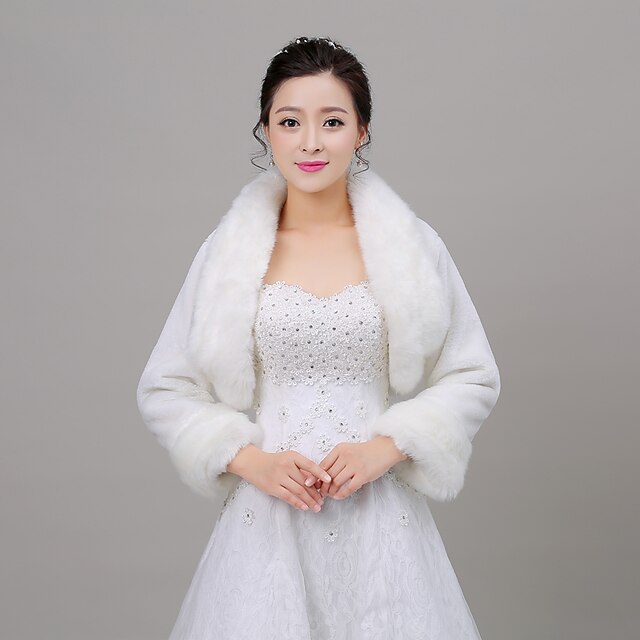  Long Sleeve Faux Fur Wedding Women's Wrap With Feathers / Fur Shrugs