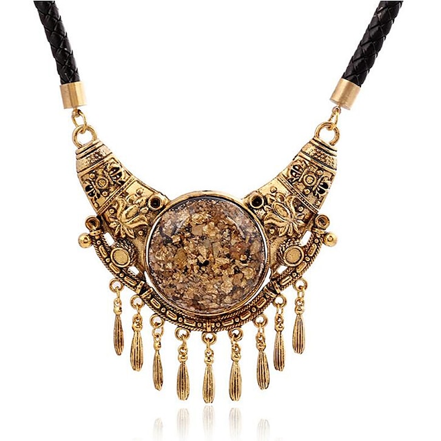  Women's Pendant Necklace Tassel Fringe Ladies Personalized Tassel Fashion Synthetic Gemstones Leather Resin Golden Necklace Jewelry For Party Casual Daily