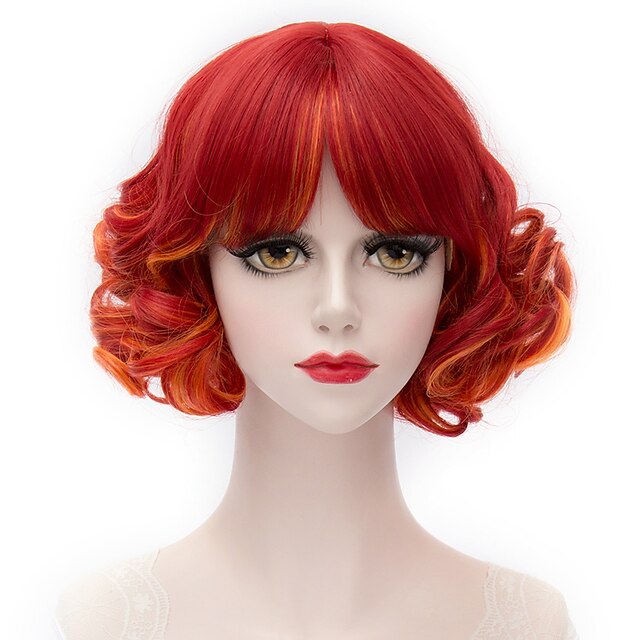  Synthetic Wig With Bangs Wig Short Red Synthetic Hair Women‘s Red