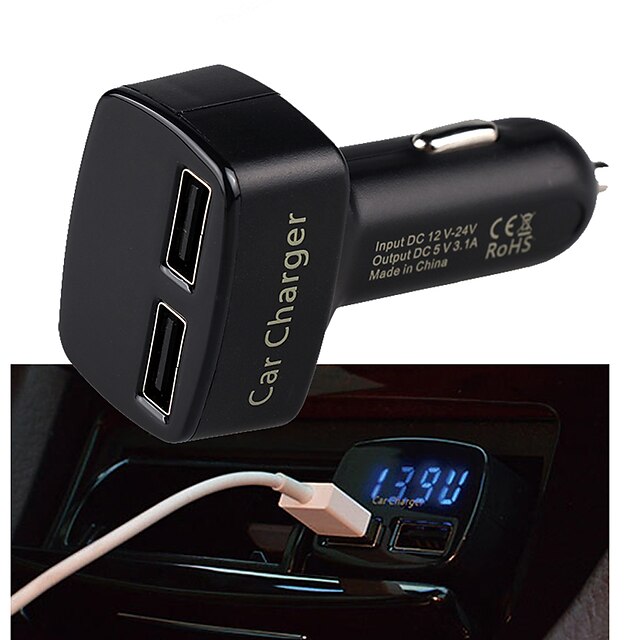  Cigarette Car Charger / LED Display 2 USB Ports Charger Only 5 V / 3.1 A