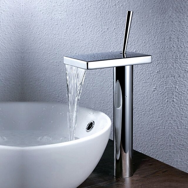  バスルームのシンクの蛇口 - 滝状吐水タイプ クロム 洗面ボウル 一つ / シングルハンドルつの穴Bath Taps / 真鍮