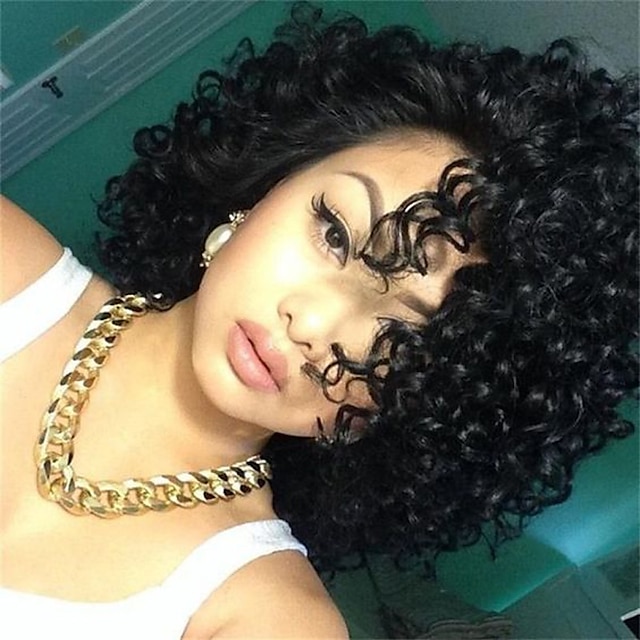 Human Hair Full Lace Wig Bob style Brazilian Hair Curly Wig with Baby Hair Natural Hairline African American Wig 100% Hand Tied Women's Short Medium Length Human Hair Lace Wig