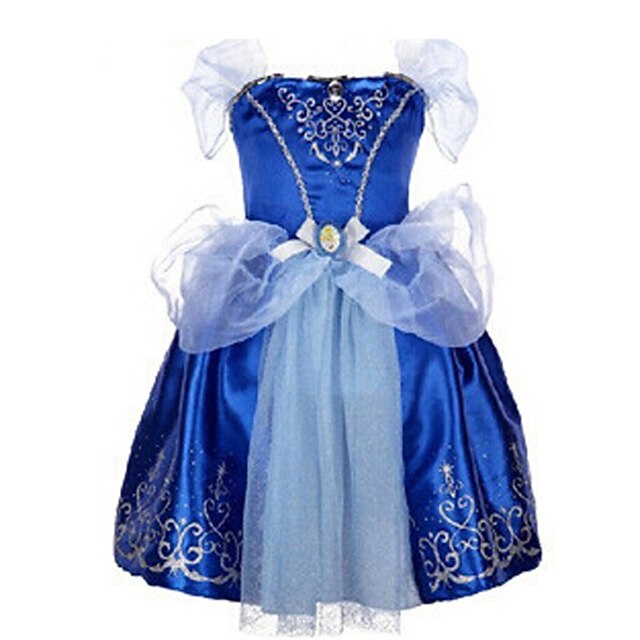  Infantil Para Meninas Laço Roupas de Festa Para Noite Estampado Manga Curta Vestido Azul