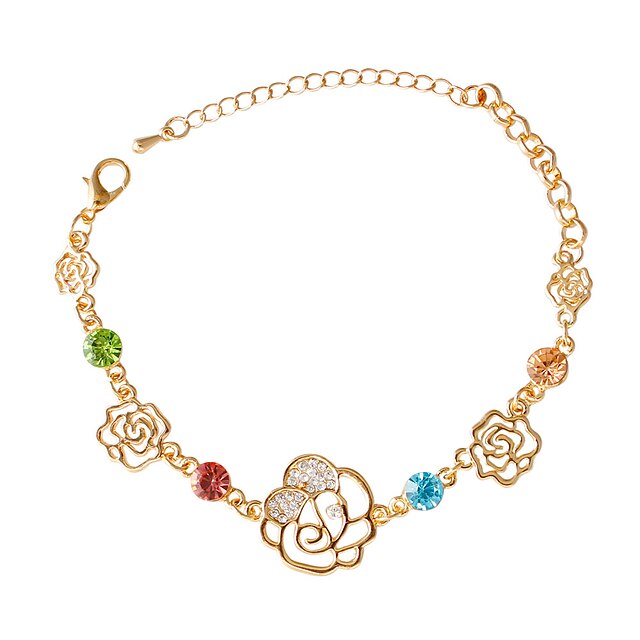  Women's Girls' Chain Bracelet Roses Flower Fashion Inspirational Rhinestone Bracelet Jewelry Golden / Silver For Daily Casual