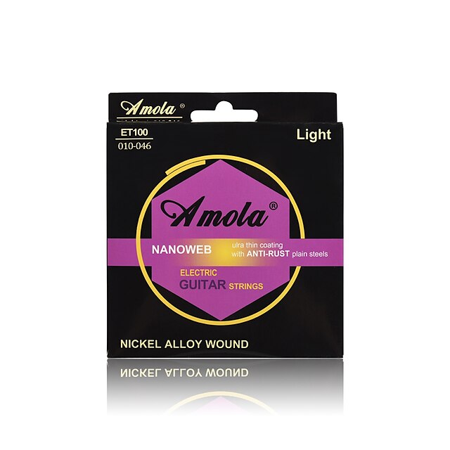  Amola  ET100 010-046 NANOWEB NICKEL ALLOY WOUND Ulra Thin Coating With ANTI-RUST Plain Steels Electric Guitar Strings