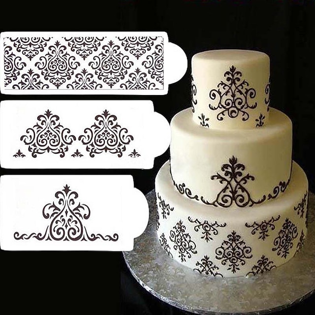  3pcs spets blomma kaka stencil tårta cookie fondant sida bröllop dekorera bakning verktyg