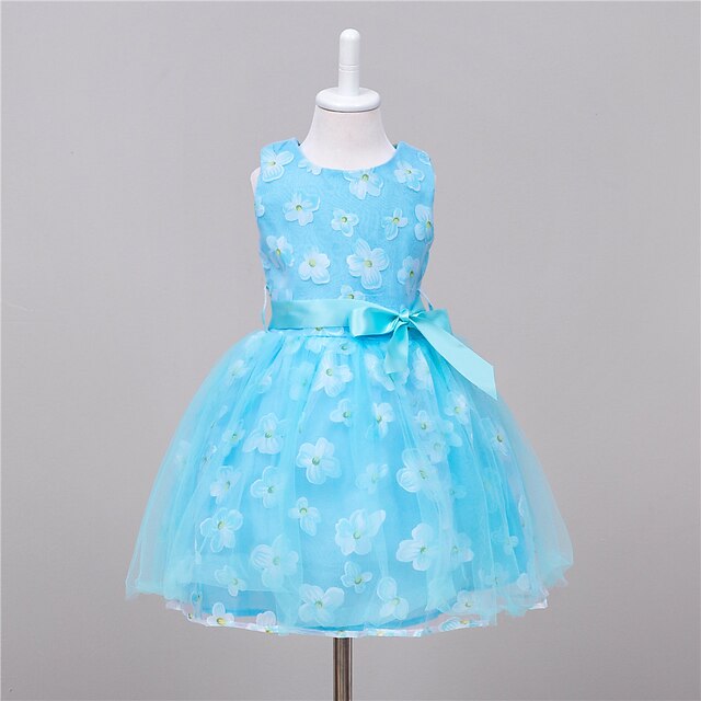  Kids Girls' Going out Print Sleeveless Dress Blue
