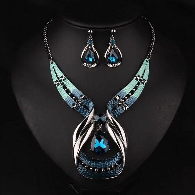  Femme Parure de Bijoux Collier Pendentif Collier / Boucles d'oreilles Torsadé Goutte dames Luxe Elégant Mode Européen Des boucles d'oreilles Bijoux Doré / Bleu Pour Soirée Mariage Décontract