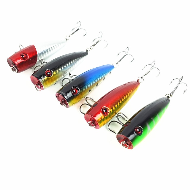  5 pcs Esca Pesciolini Popper Galleggiante Bass Trota Luccio Pesca di mare Pesca a mulinello Pesca di acqua dolce Plastica Acciaio al carbonio / Pesca persico / Pesca con esca / Pesca dilettantistica