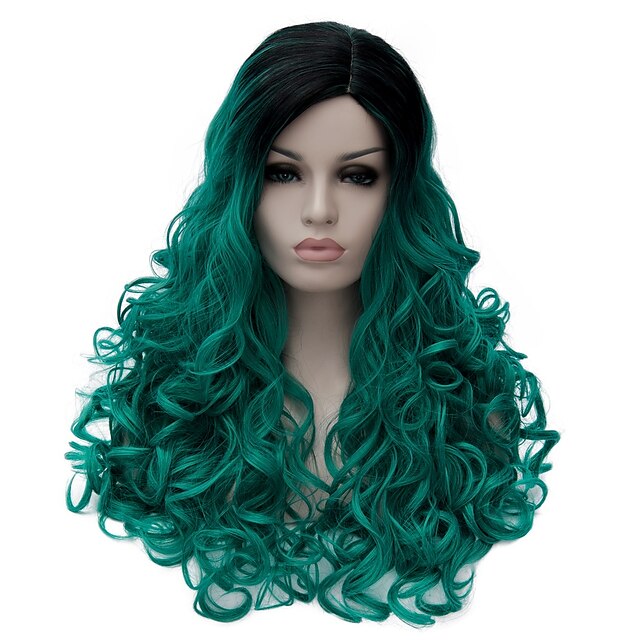  Synteettiset peruukit Synteettiset hiukset Vihreä Peruukki Naisten Keskikokoinen Suojuksettomat Vihreä