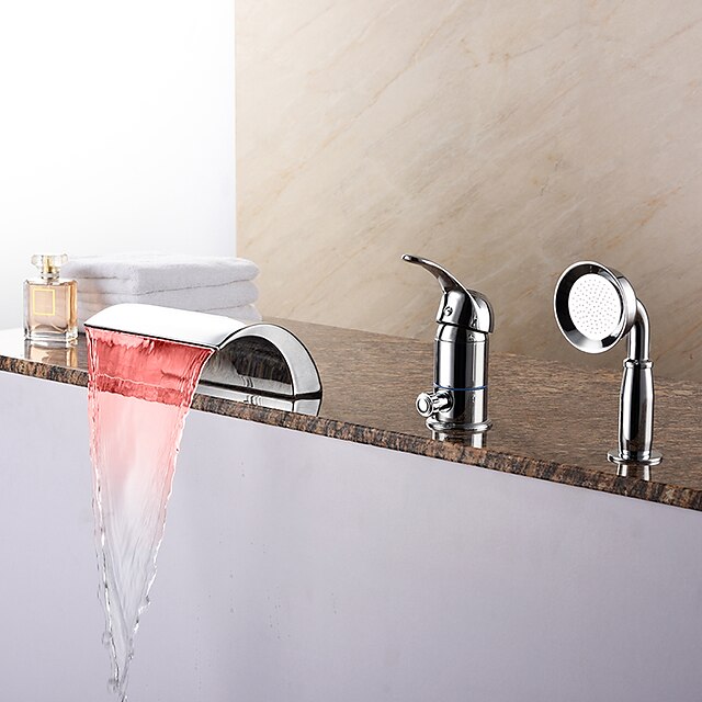  ברז לאמבטיה - עכשווי כרום אמבט רומאי שסתום קרמי Bath Shower Mixer Taps / Brass / חורים שלוש ידית אחת