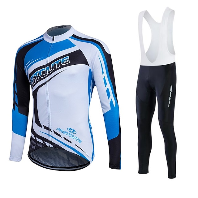 Fastcute Bărbați Pentru femei Manșon Lung Jerseu Cycling Iarnă Fleece Catifea Silicon Albastru / Alb Bicicletă Costume Keep Warm Căptușeală Din Lână Respirabil 3D Pad Uscare rapidă Sport Sporturi