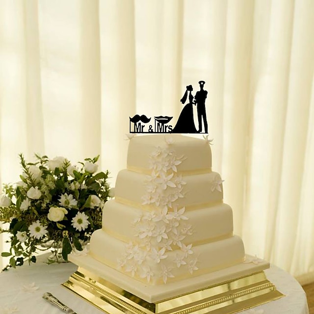  Cake Topper Classic Theme Classic Couple Acrylic Wedding with Flower 1 pcs Gift Box