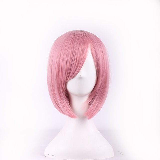  Pink Wig Technoblade Cosplay Synthetic Wig Straight Straight Bob With Bangs Wig Pink Short Pink Synthetic Hair Women‘s Side Part Pink