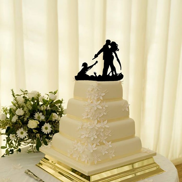  كعكة توبر كلاسيكيClassic Theme كلاسيكي زوجين أكريليك زفاف مع زهور 1 pcs مربع هدية