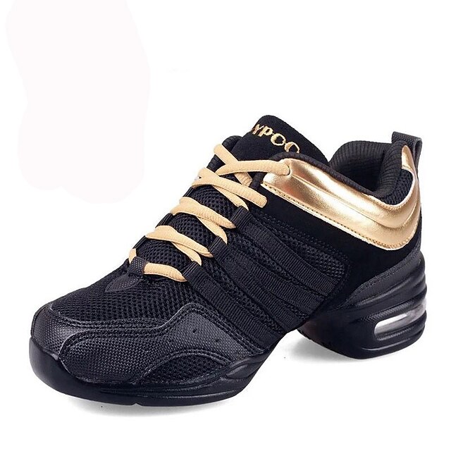  Women's Dance Shoes Dance Sneakers Modern Shoes Sneaker Lace-up Flat Heel Non Customizable Golden / Black / Red / Practice / EU36