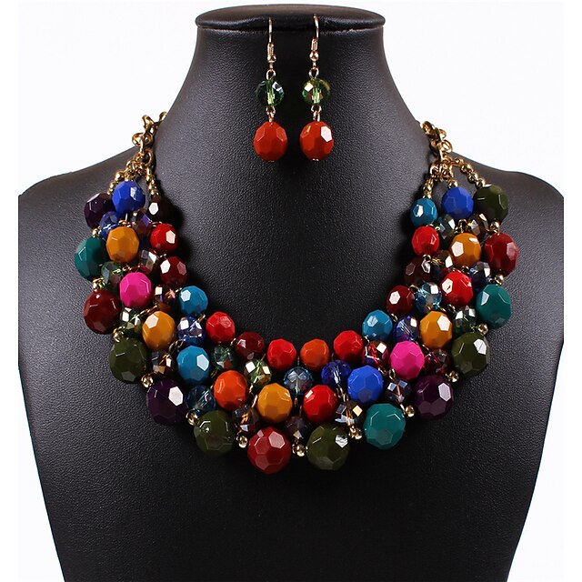  Women's Jewelry Set Statement, Ladies, Vintage, European, Fashion, Elegant Include Necklace / Earrings Purple / Rainbow For Wedding Party Daily Casual Work