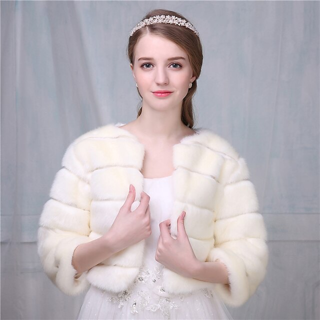  Faux Fur Wedding Party Evening Women's Wrap With Criss-Cross Shrugs