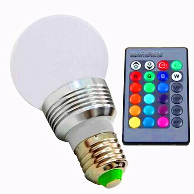  1pç 3 W Lâmpada de LED Inteligente 180 lm E26 / E27 A60(A19) 1 Contas LED LED de Alta Potência Regulável Controle Remoto Decorativa RGB 85-265 V / 1 pç / RoHs
