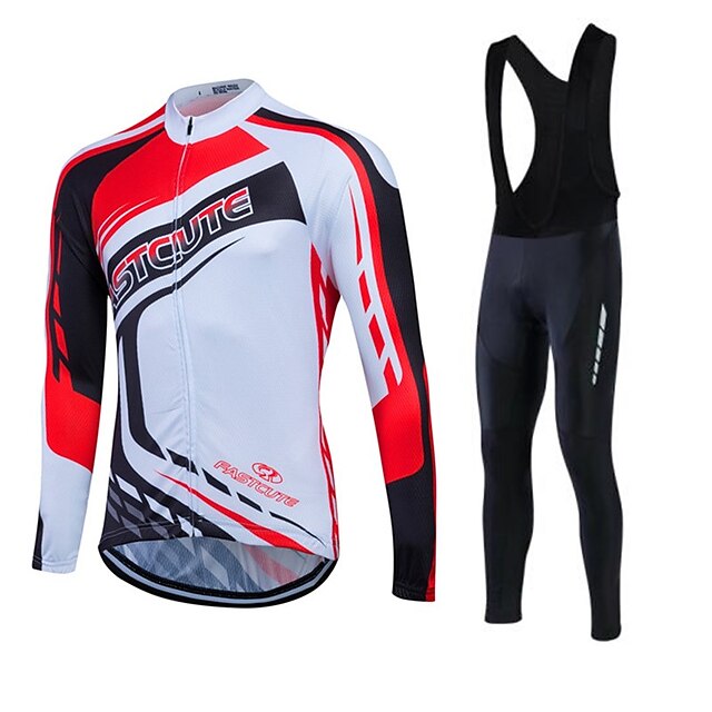  Fastcute Hombre / Mujer Manga Larga Maillot de Ciclismo con Mallas Bib - Blanco Bicicleta Sets de Prendas, Almohadilla 3D, Mantiene abrigado, Secado rápido Poliéster, Vellón, Silicona / Transpirable