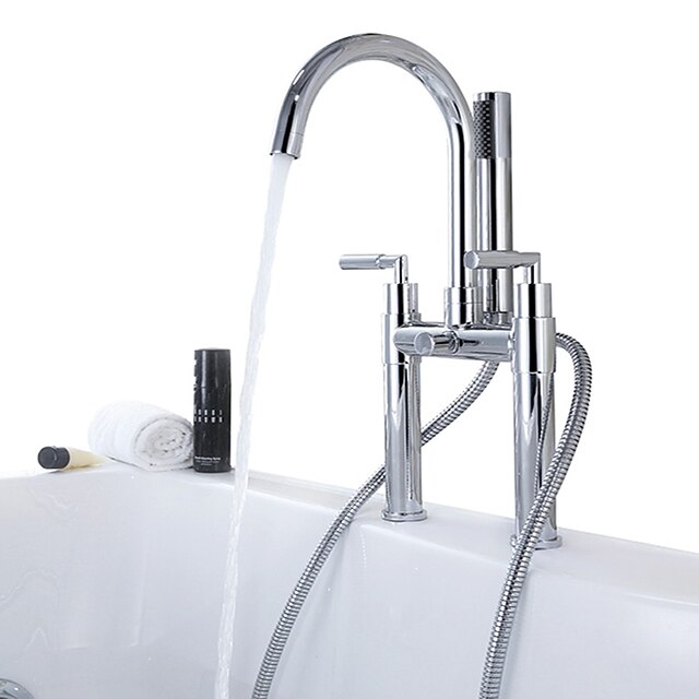  Bathtub Faucet - Contemporary Chrome Tub And Shower Ceramic Valve Bath Shower Mixer Taps / Three Handles Two Holes