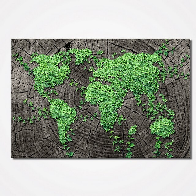  Stretched Green Leaves Map Picture Canvas Prints Modern Wall Art for Livingroom Decoration Ready to Hang