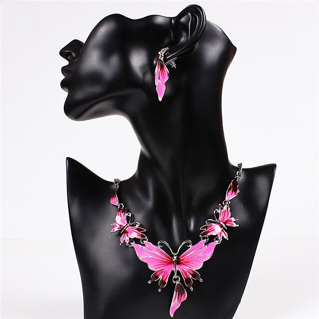  Femme Parure de Bijoux Collier / Boucles d'oreilles Gros Fantaisie Mode Rétro Vintage Européen Des boucles d'oreilles Bijoux Bleu / Rose / Blanche Pour Soirée Mariage Décontracté Quotidien Travail