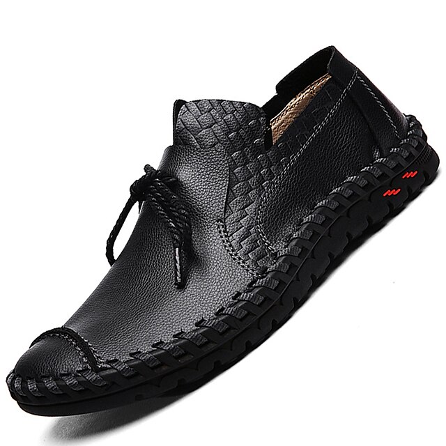  Voor heren Instappers en instappers Comfortabele schoenen Leren instappers Casual Leer Anti-slip Zwart Bruin Geel Herfst Lente / Veters