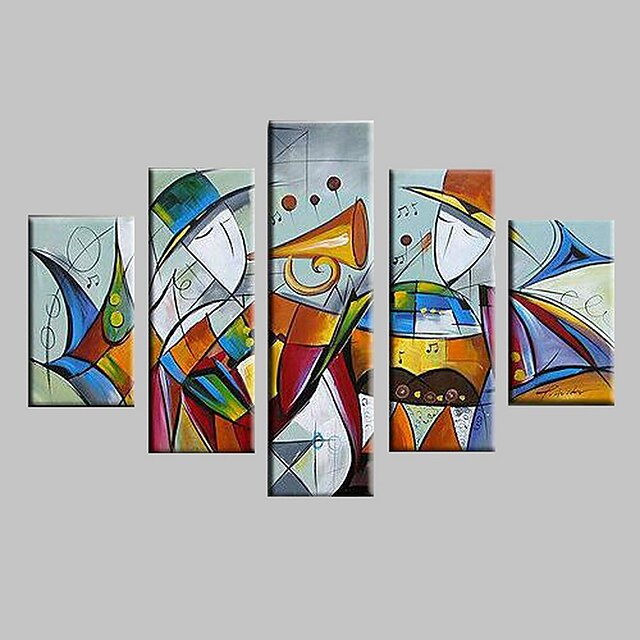  Hang-Painted öljymaalaus Maalattu - Abstraktit maisemakuvat Moderni Kehyksellä / 5 paneeli / Venytetty kangas