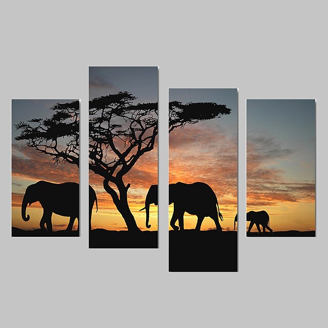  Rolled Canvas Prints Animals Four Panels Vertical Wall Decor Home Decoration