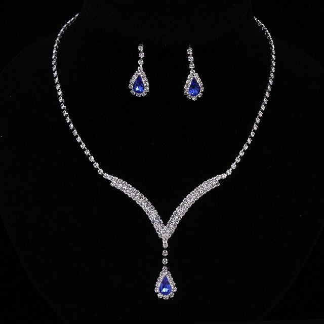  Women's AAA Cubic Zirconia Synthetic Sapphire Drop Earrings Choker Necklace Bridal Jewelry Sets Drop Elegant Fashion Cubic Zirconia Earrings Jewelry Blue For Wedding Anniversary Party Evening