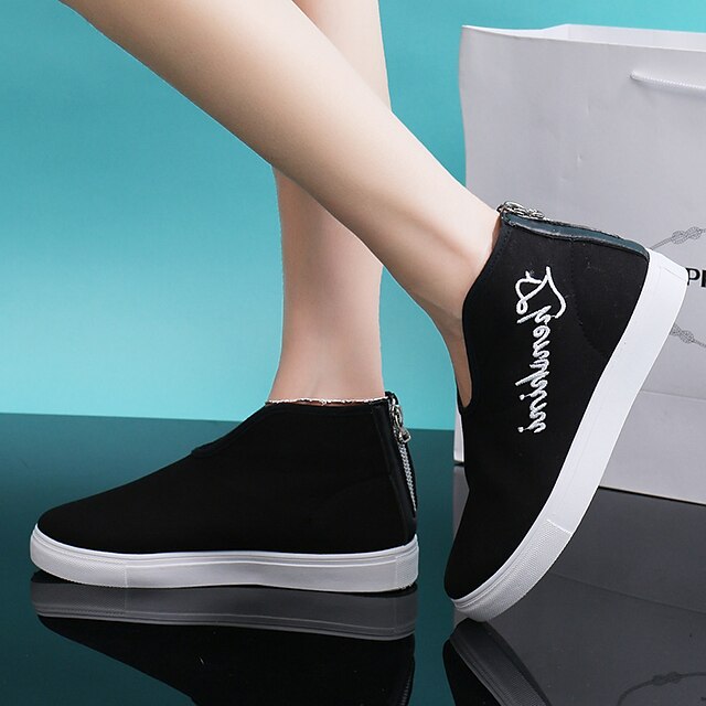  Women‘s Sneakers Spring / Fall Comfort Canvas Casual Flat Heel  Black 